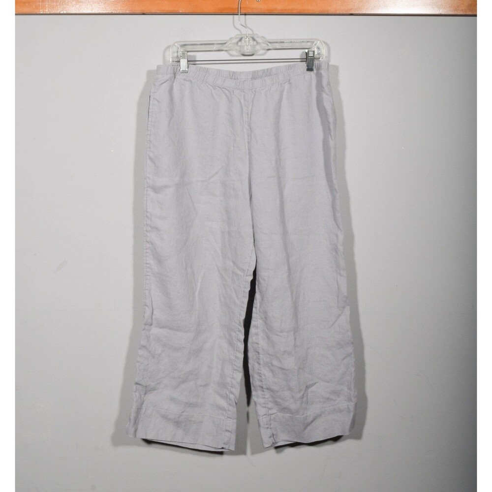 Vintage J. Jill 100% Linen Gray Stretch Waist Pull On Boxy Ankle Pants Sz M